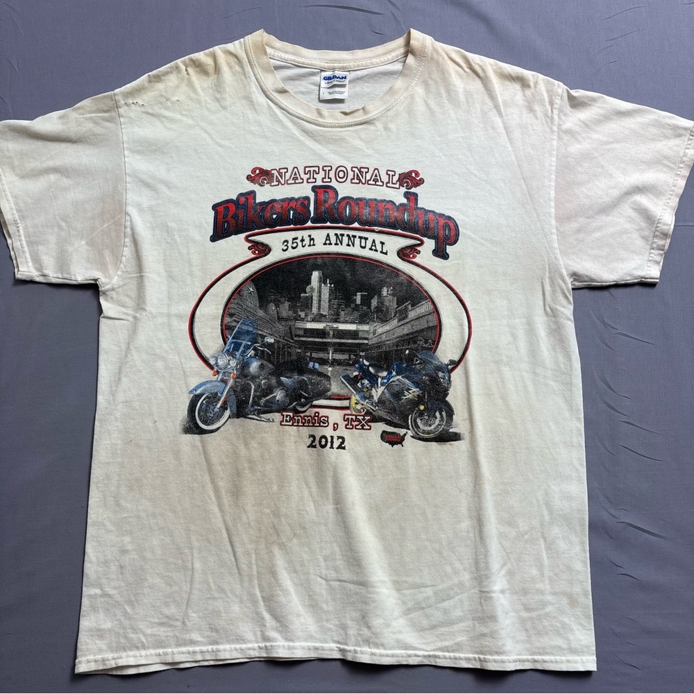 Gildan Ultra Cotton National Bikers Roundup Ennis TX 2012 Men's White Graphic T